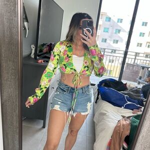 Zara Floral Crop Top - Green and Pink